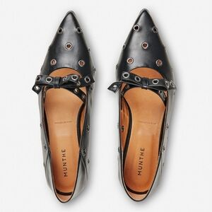 Munthe Ballet Leather Flats With Bow And Edgy Grommet Detail